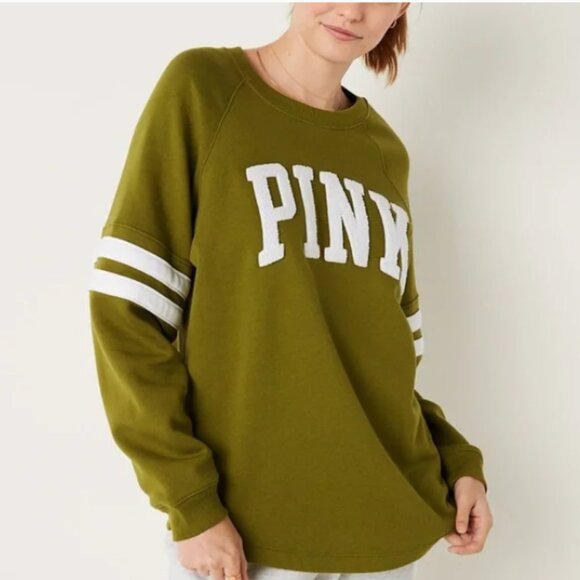 Victoria's Secret PINK Fleece Oversized Crewneck Sweatshirt Green M - Picture 2 of 9